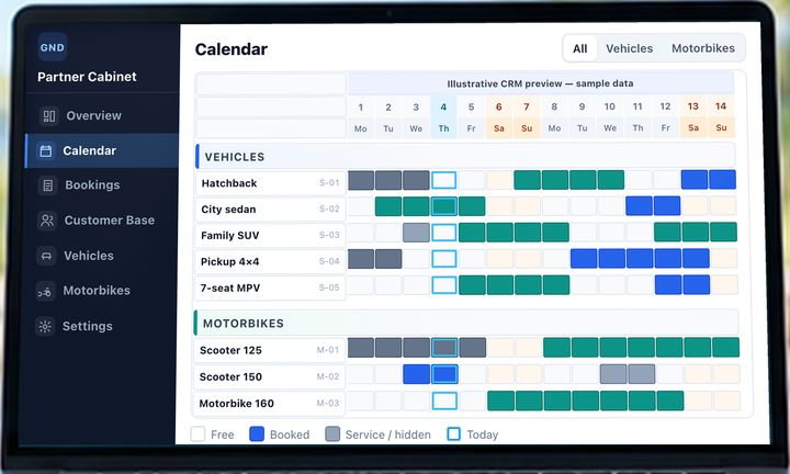 Illustrative Partner Cabinet calendar preview with sample data