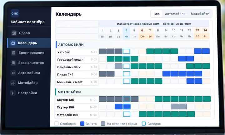Иллюстративное превью календаря партнёрского кабинета с примерными данными